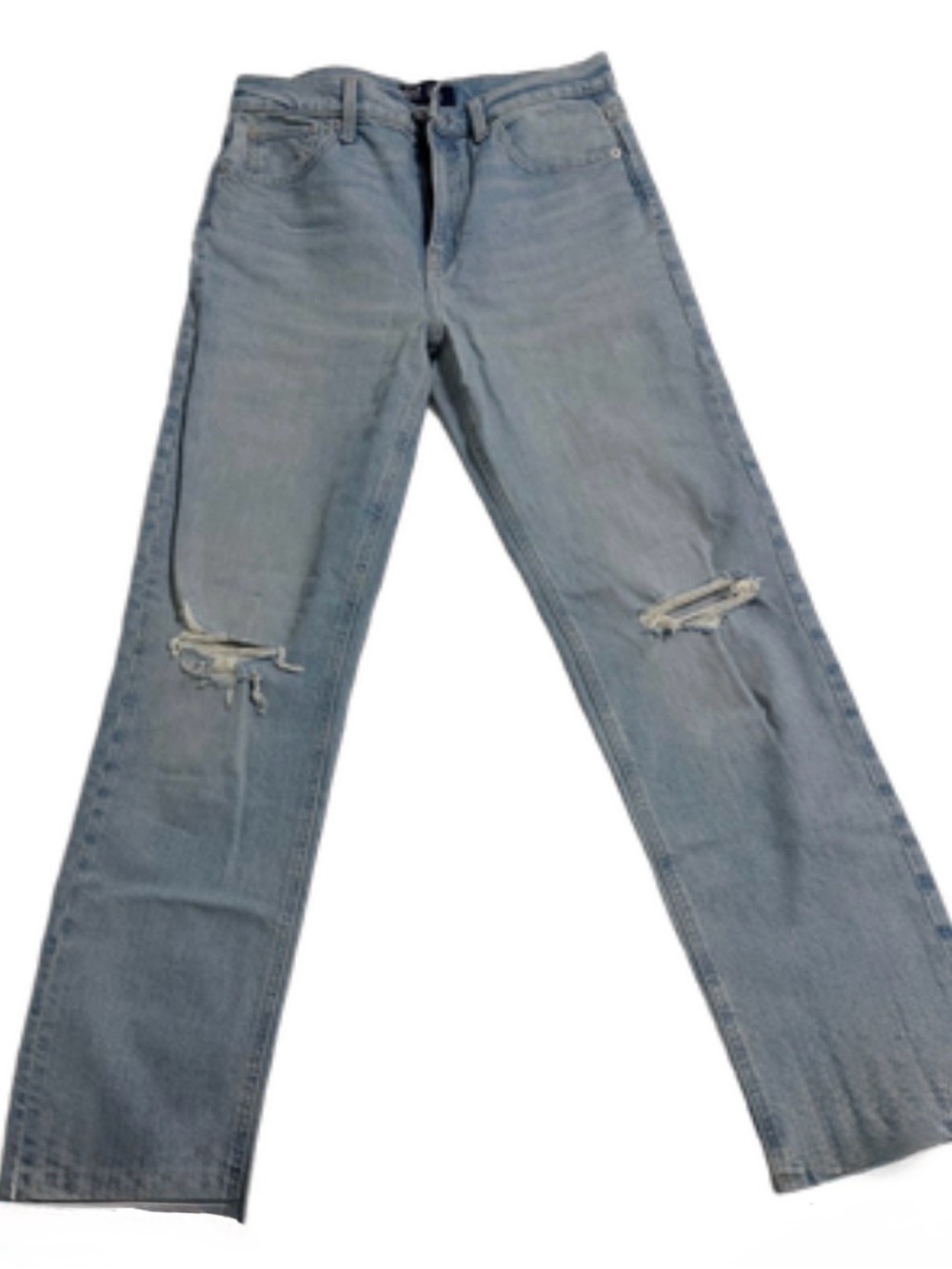 Gap High Rise Straight Jeans Size 8 29L Light Wash Distressed Ripped Knee
